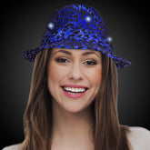 LED Blue Leopard Sequin Fedora